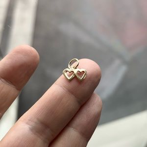 10K Gold Twin Heart Charm Pendant! Perfect for caribener or charm holder